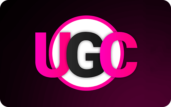 UGC letters in pink and black on a dark background with a white circle