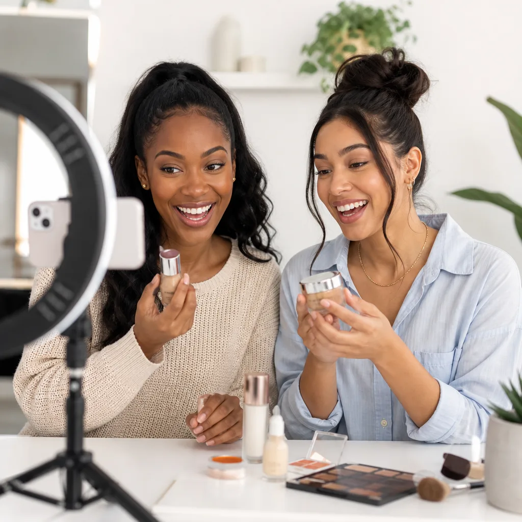 Two creators live streaming products together